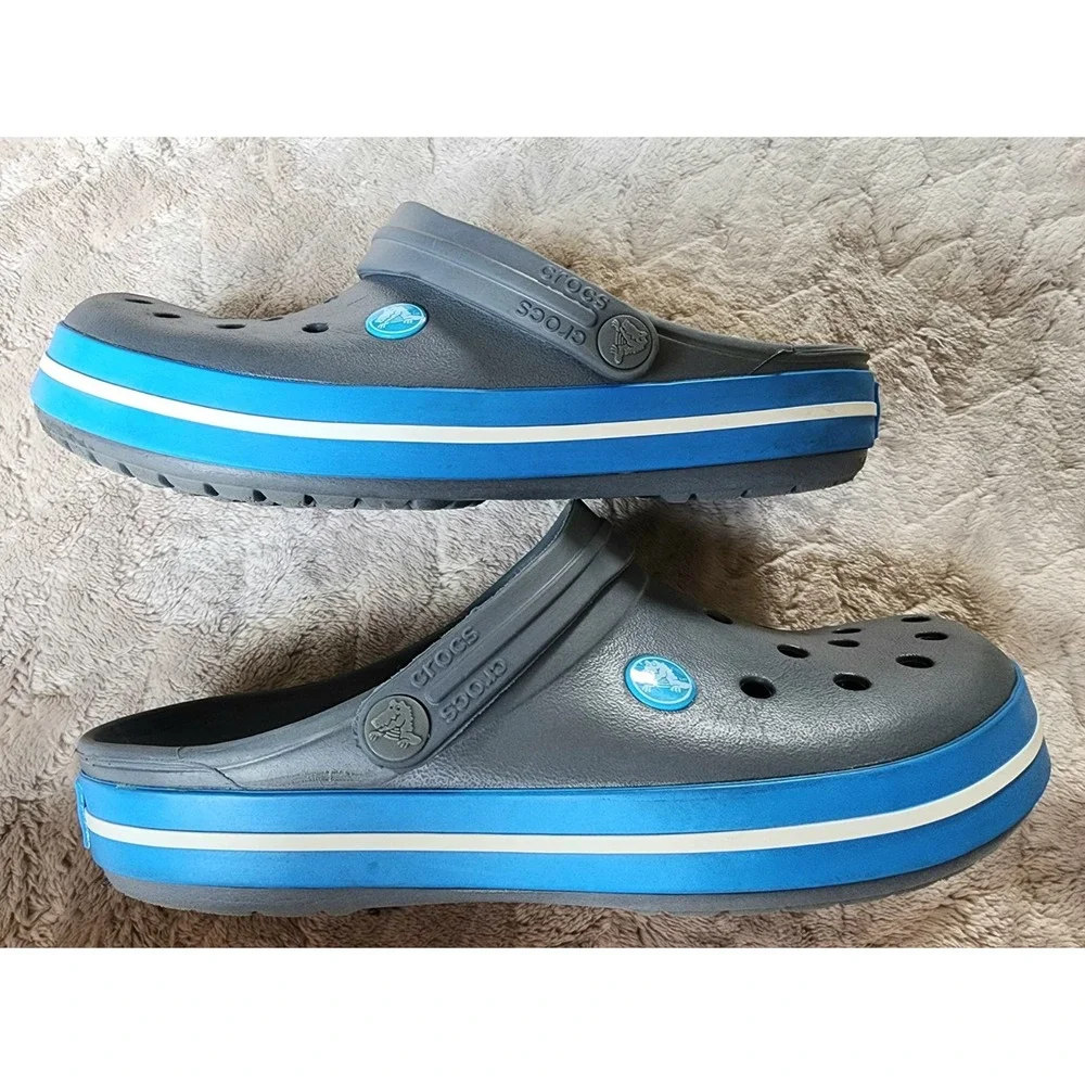 Crocs Crocband Clogs Charcoal Ocean Blue Mens 7 Womens 9 Slip On Sandals